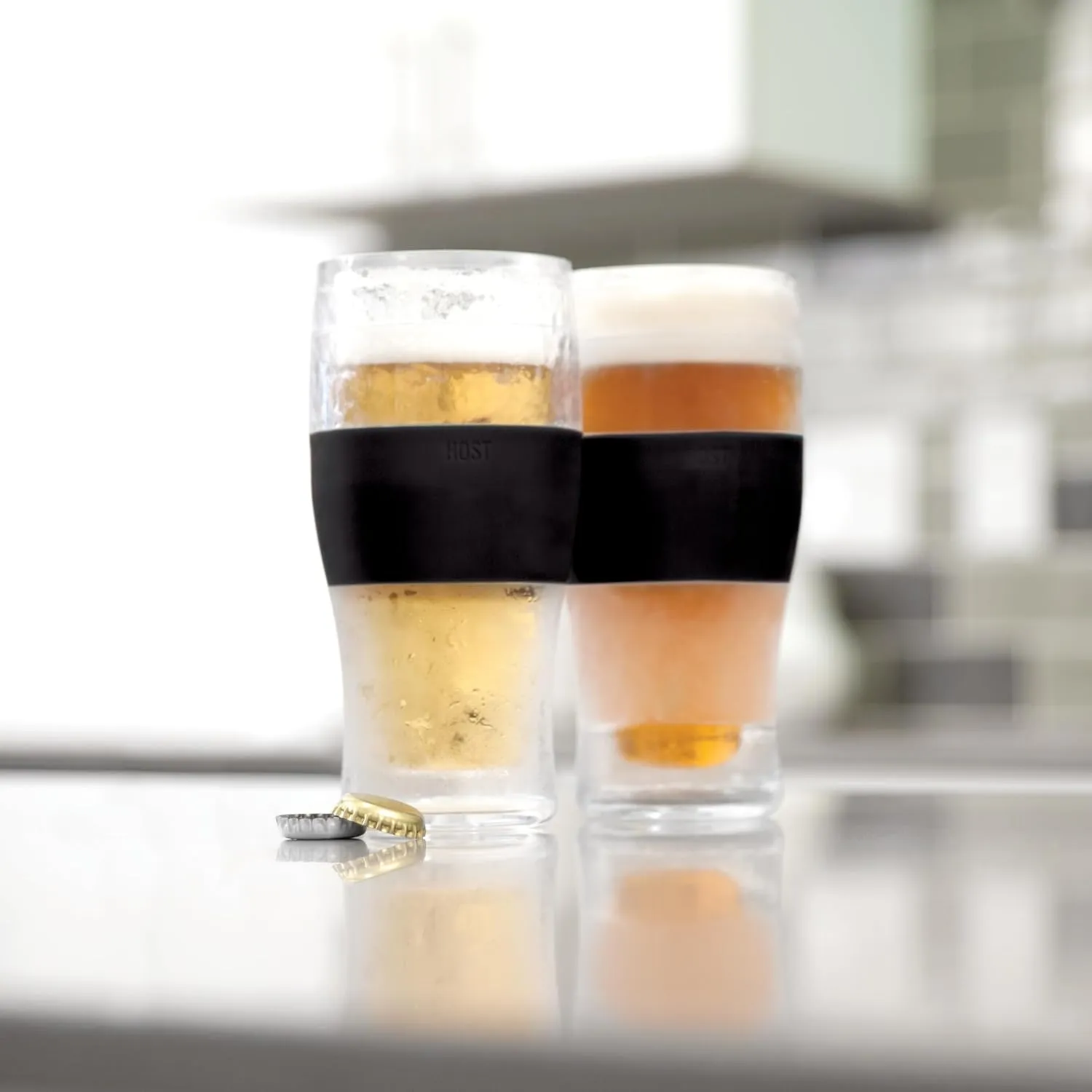 Host Freeze, Frozen Mugs, Freezable Pint Set, Beer Keep Your Drinks Cold, Double Walled Insulated Glasses, Tumbler for Iced Coffee, 16oz, Set of 2, Black