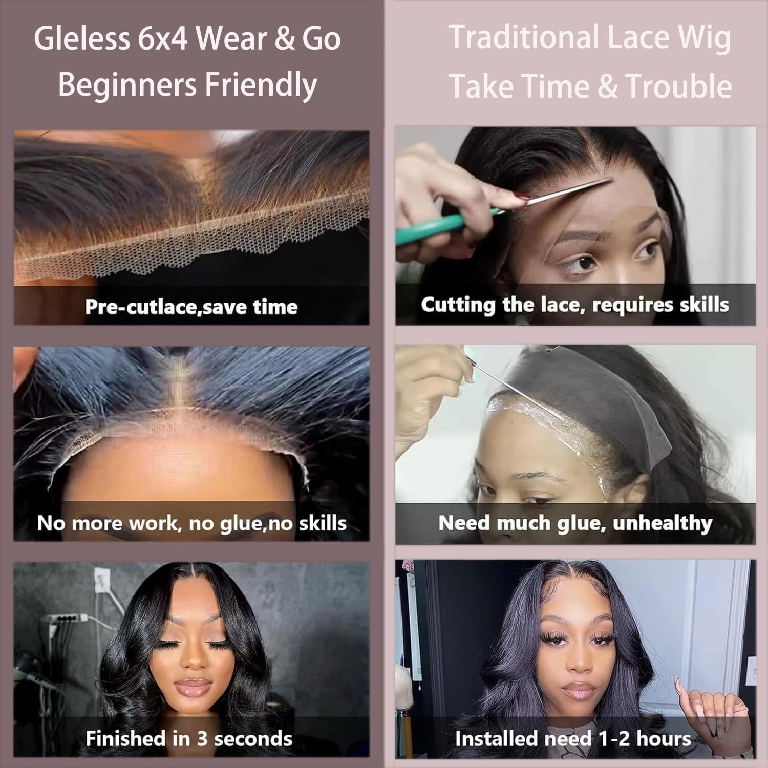 HOT STAR 28 Inch 250% Density 260g Wear and Go Glueless Wigs Human Hair Pre Plucked Pre Cut 6x4 Lace Closure Wig 100% Human Hair Glueless Body Wave Wigs for Black Women