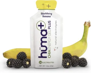 Huma Plus (Double Electrolytes) - Chia Energy Gel, BlackBerry Banana, 24 Gels - Stomach Friendly, Real Food Energy Gels