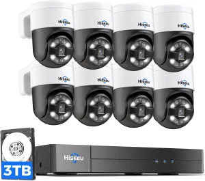 【Human Tracking 300°Pan 90°Tilt】 Hiseeu 4K PoE Security Camera System,Wired NVR Security Camera System w/8 * 5MP PoE PTZ Camera Outdoor&Indoor,2-Way Audio,Color Night Vision,7/24 Record