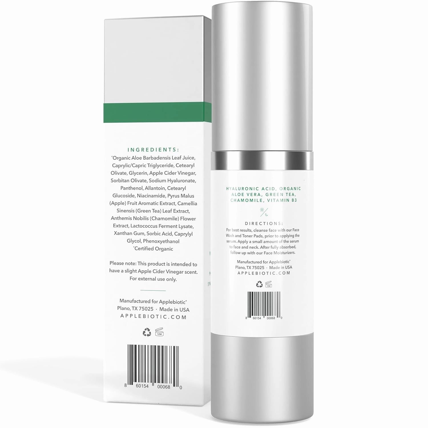 Hyaluronic Acid Serum for Face with Aloe, Green Tea and Vitamin B3, Day and Night Face Serum, Hydrating and Blemish Control Serum, Oil-Free (1 Oz) (Pkg May Vary)