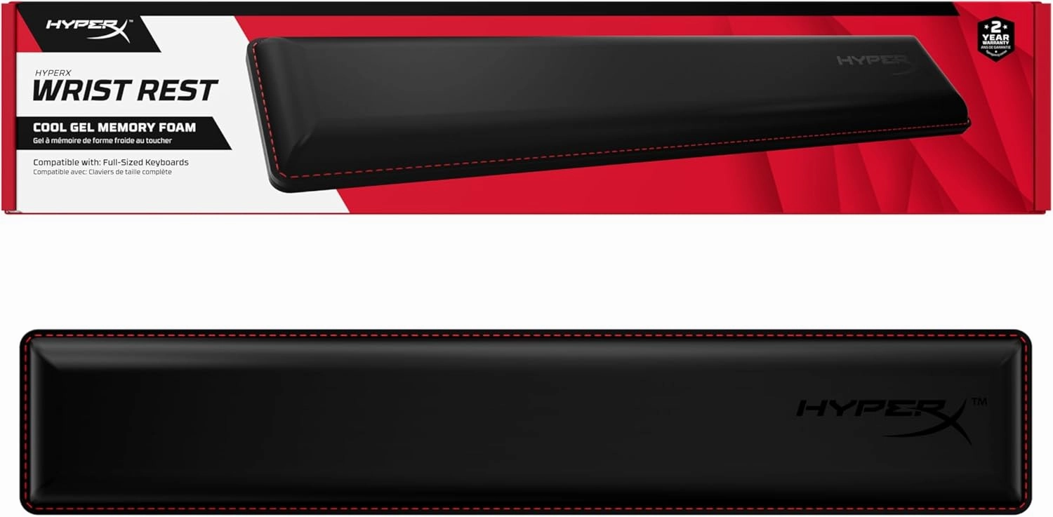 HyperX Wrist Rest - Full Sized - Cooling Gel - Memory Foam - Anti-Slip - Ergonomic - Keyboard Accessory, Black