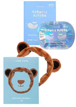 I DEW CARE Hydrogel Eye Patch - Starlit Kitten, 5 EA   Face Wash Headband - Brown Bear, 1 Count Bundle