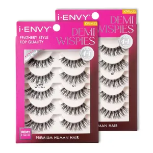 i-ENVY 10 Pairs Demi Wispies False Lashes (2 Pack), Premium Quality 100% Human Hair, Fluffy Feathered Eyelashes With Volume & Curl, Natural Look, Lightweight, Comfortable, Reusable for Everyday Wear