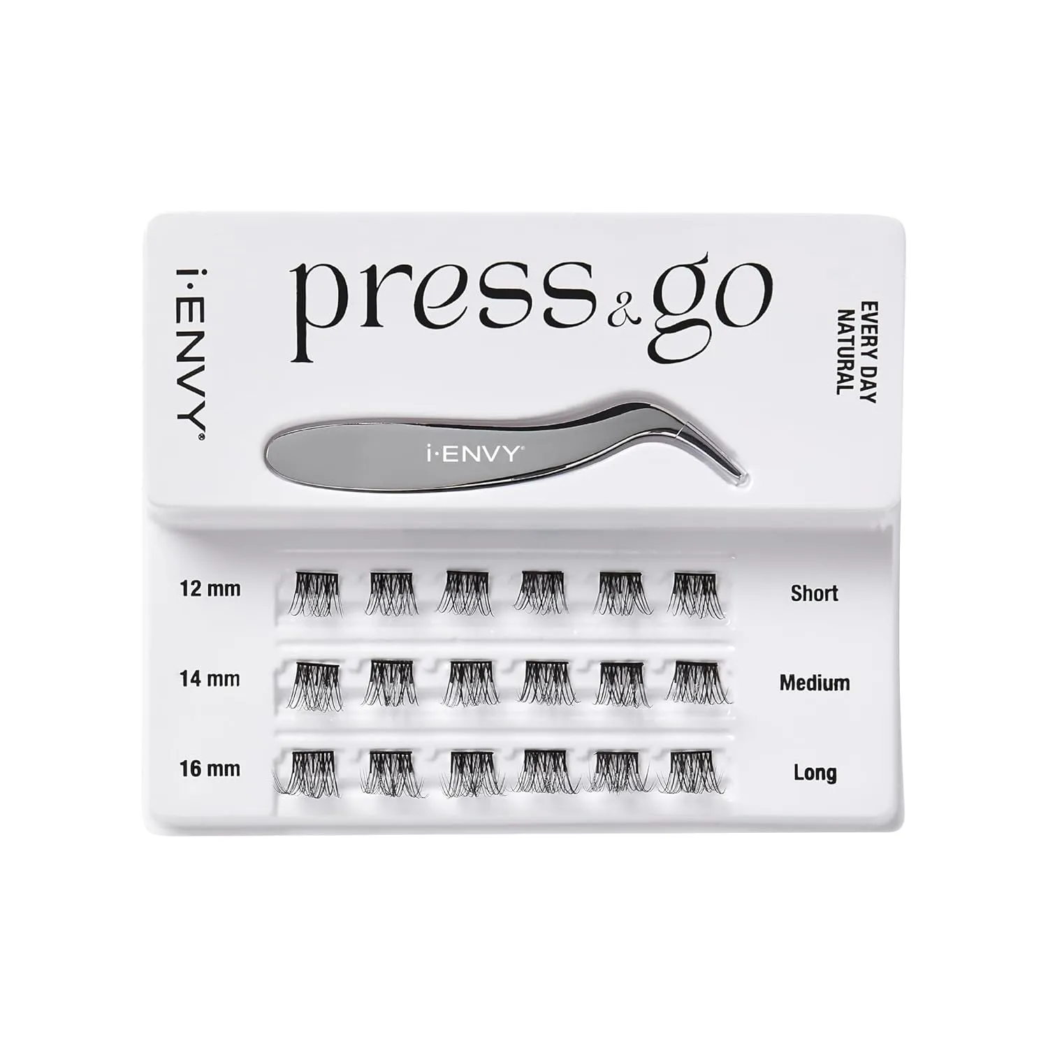 i-ENVY Press&Go Self Adhesive Eyelashes and Applicator Kit, No Glue False Eyelash Clusters, Easy Application 1 Step Press-On Lashes, No Damage or Residue (Every Day Natural)