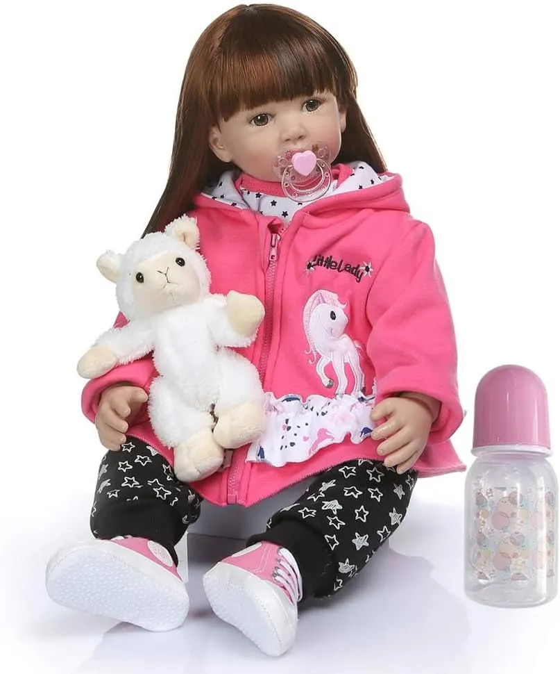 iCradle Realistic Looking 24 inch 60 cm Reborn Toddler Fridolin Soft Silicone Bebe Doll Reborn Princess Long Hair Doll Toy for Ages 3  (Girl)