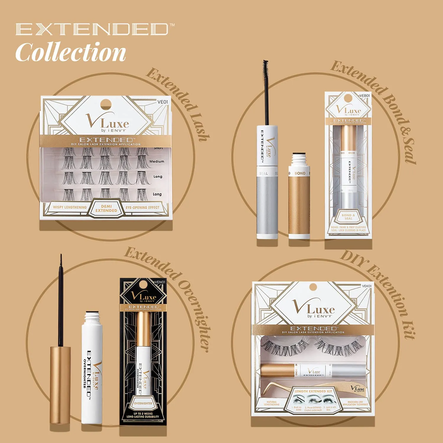 i•ENVY DIY Lash Extension Starter Kit With 10 Natural Lengthening Extended Clusters, Applicator and Bond & Seal - Eye lifting Effect, Feather Light Reusable Lash with Super Thin Microbands