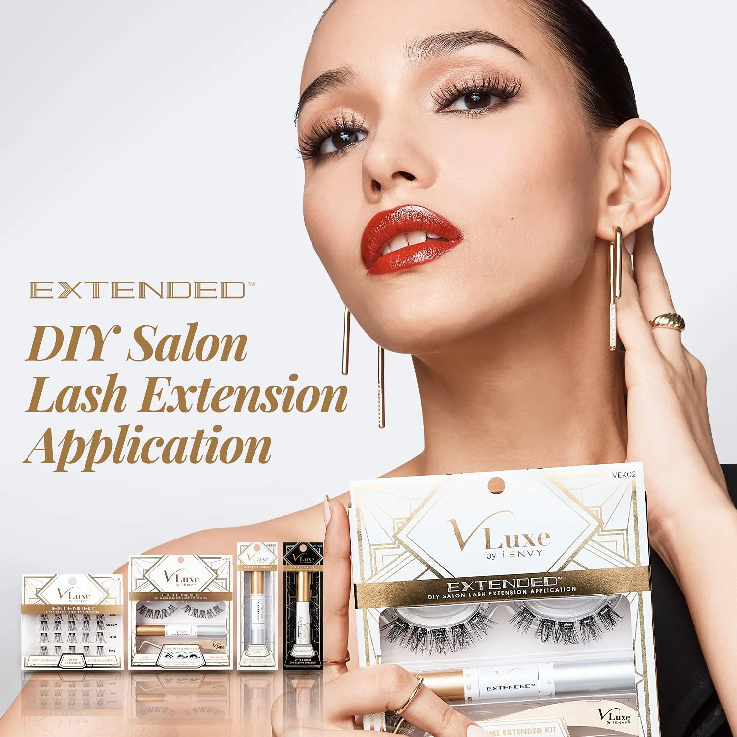 i•ENVY DIY Lash Extension Starter Kit With 10 Natural Lengthening Extended Clusters, Applicator and Bond & Seal - Eye lifting Effect, Feather Light Reusable Lash with Super Thin Microbands