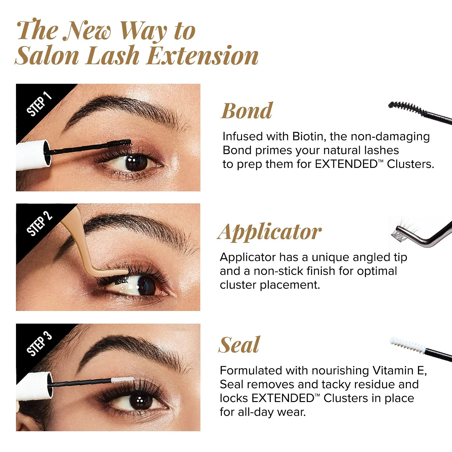 i•ENVY DIY Lash Extension Starter Kit With 10 Natural Lengthening Extended Clusters, Applicator and Bond & Seal - Eye lifting Effect, Feather Light Reusable Lash with Super Thin Microbands