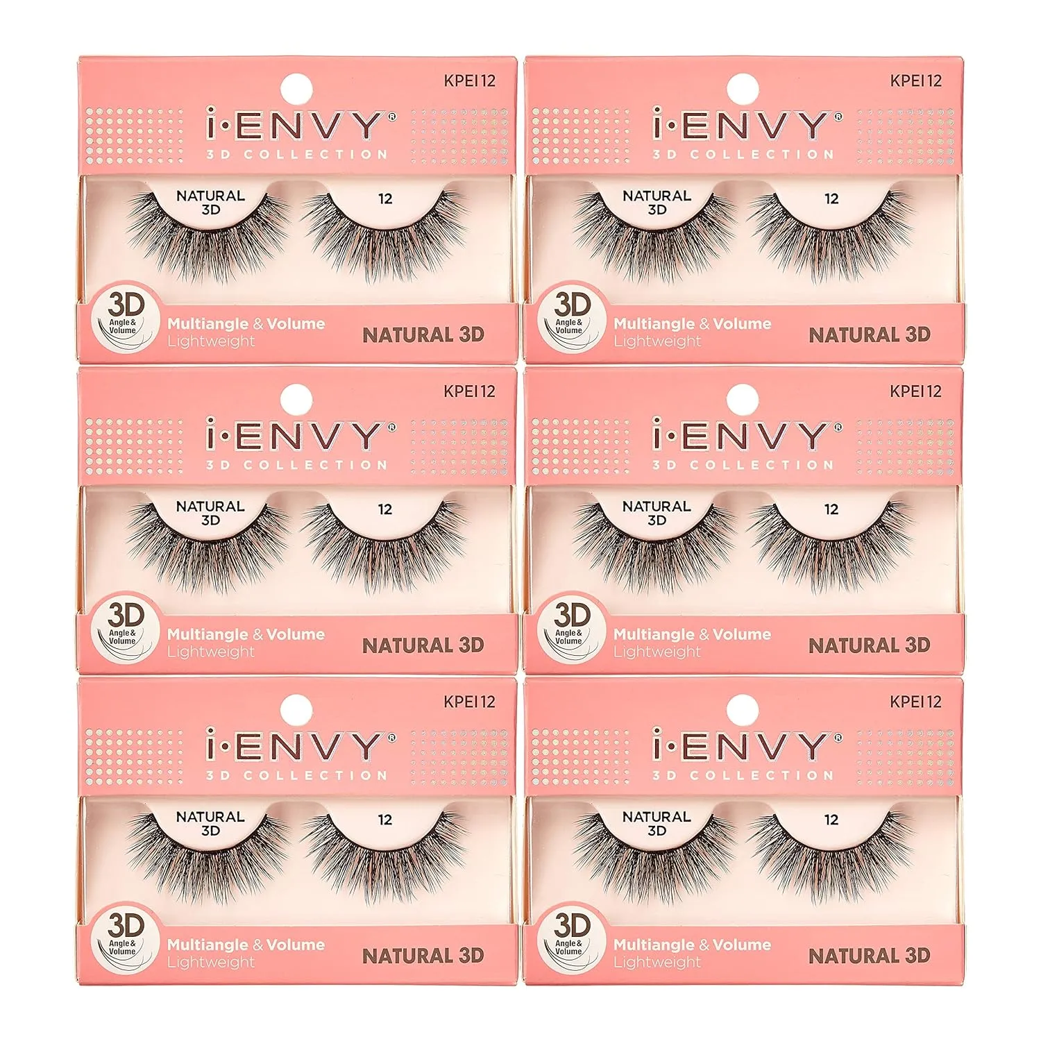 iEnvy Natural Eyelashes Lightweight False Lashes Multiangle and Volume 3D Natural Strip Lashes (6 Pack)