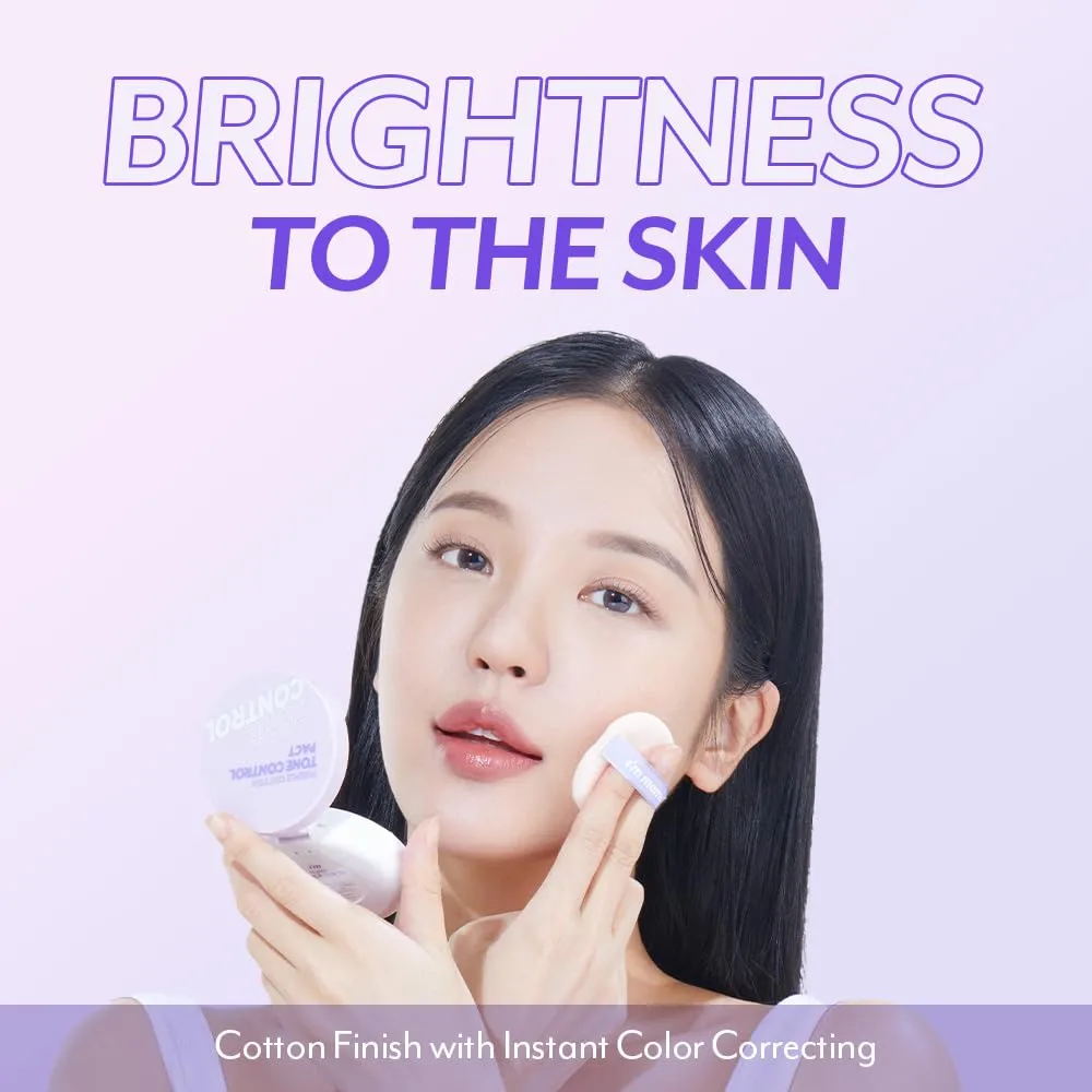 I'M MEME Compact - Purple Cotton Tone Control Pact | Korean Pressed Setting Powder With Berry Complex, Mineral, Translucent, for Blurring Effect, Makeup Compact, Oily Skin, Natural Coverage, 0.35 Oz