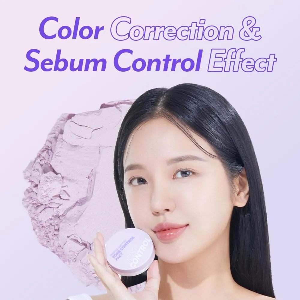 I'M MEME Compact - Purple Cotton Tone Control Pact | Korean Pressed Setting Powder With Berry Complex, Mineral, Translucent, for Blurring Effect, Makeup Compact, Oily Skin, Natural Coverage, 0.35 Oz