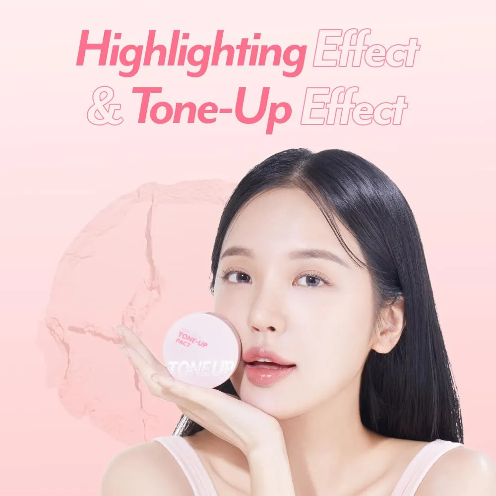 I'M MEME Compact - Tone-up Pact | Korean Pressed Setting Powder for Pink Blur Effect, with Calamine, Mattify Skin, Makeup Foundation, Translucent Compact, Oily Skin, Natural Coverage, 0.35 Oz