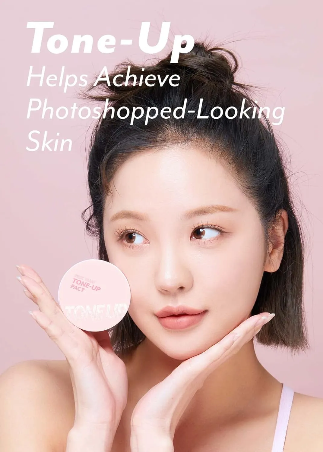 I'M MEME Compact - Tone-up Pact | Korean Pressed Setting Powder for Pink Blur Effect, with Calamine, Mattify Skin, Makeup Foundation, Translucent Compact, Oily Skin, Natural Coverage, 0.35 Oz