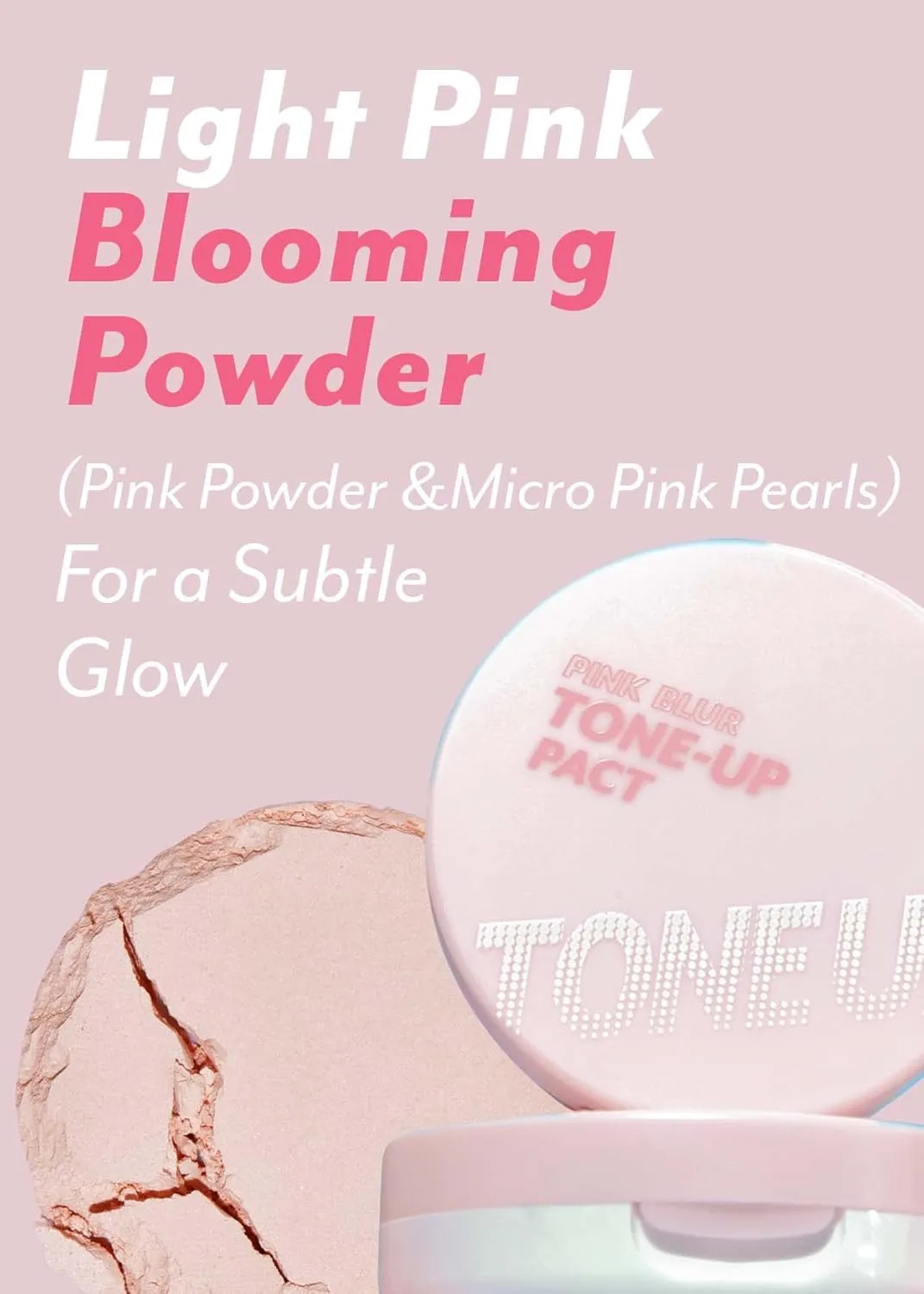 I'M MEME Compact - Tone-up Pact | Korean Pressed Setting Powder for Pink Blur Effect, with Calamine, Mattify Skin, Makeup Foundation, Translucent Compact, Oily Skin, Natural Coverage, 0.35 Oz