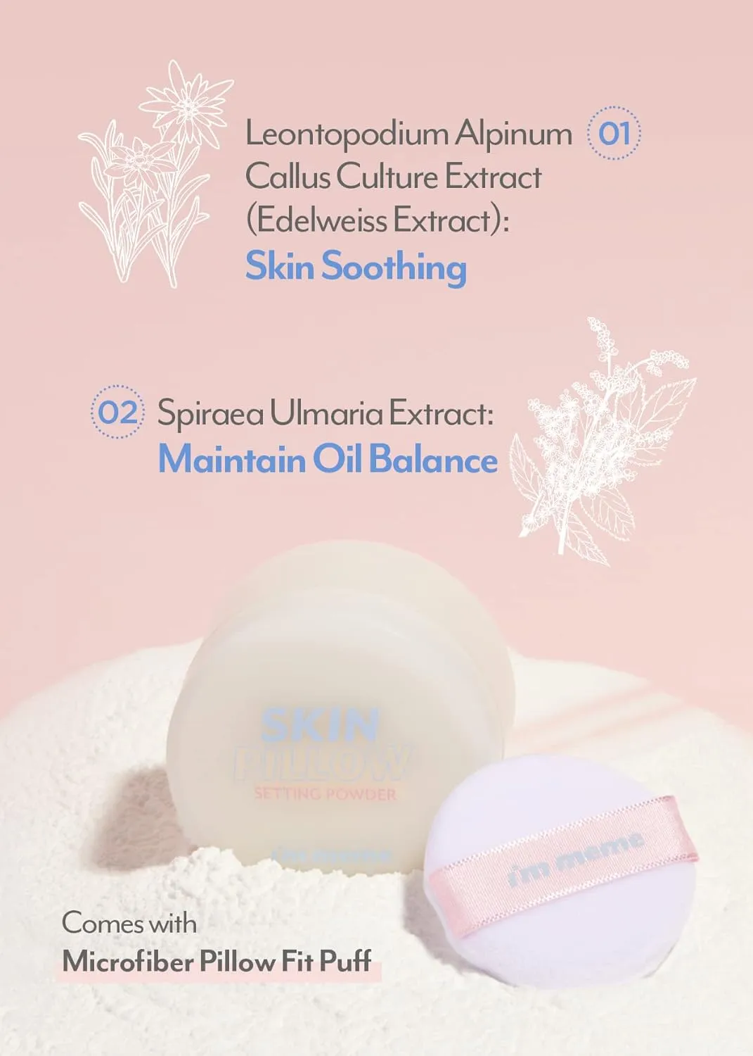 I'M MEME Setting Powder - Skin Pillow | Matte Finish, Skin-Smoothing Effects | Oil-controlling Setting Powder | K-beauty