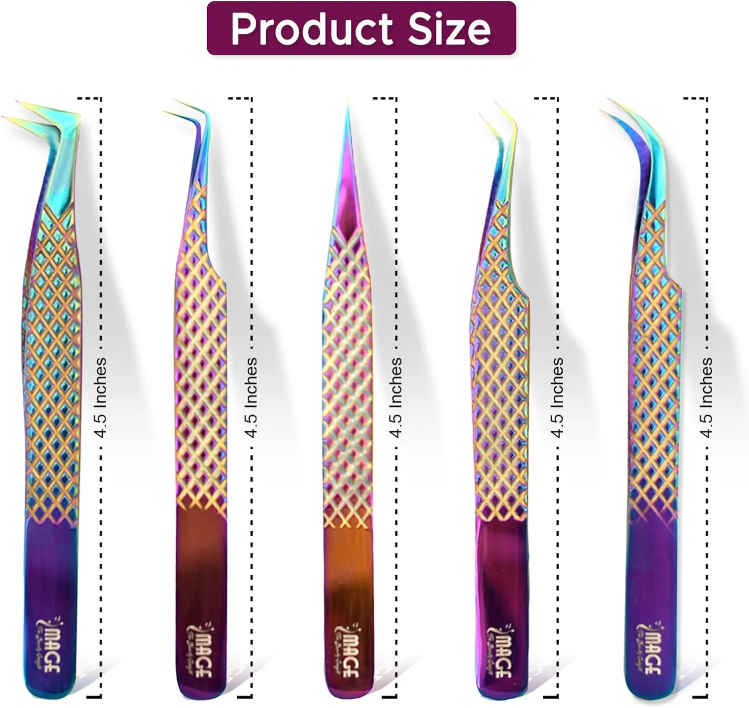 IMAGE 5 Pcs Japanese Steel Lash Tweezers Set With Leather Case, Professional Eyelash Tweezer for Lash Extensions-Titanium Coated Tips, 90 & 45 Degree, Pointed Eyelash Extension Tweezers (Multi-Color)