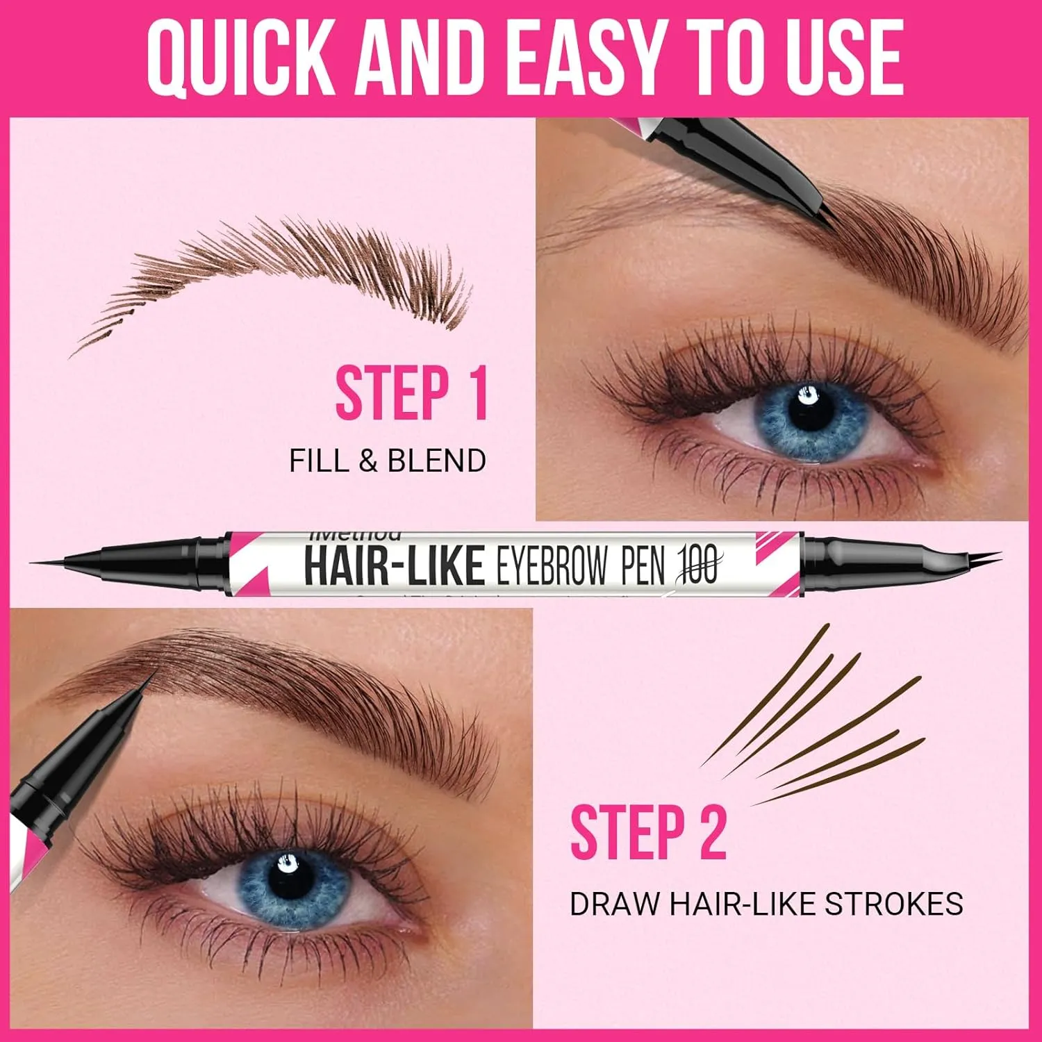 iMethod Curved Eyebrow Pen - 2-in-1 Dual-Ended Microblading Eyebrow Pencil with Curved Tip and Precise Brush-Tip, Lasts All-Day, Grey