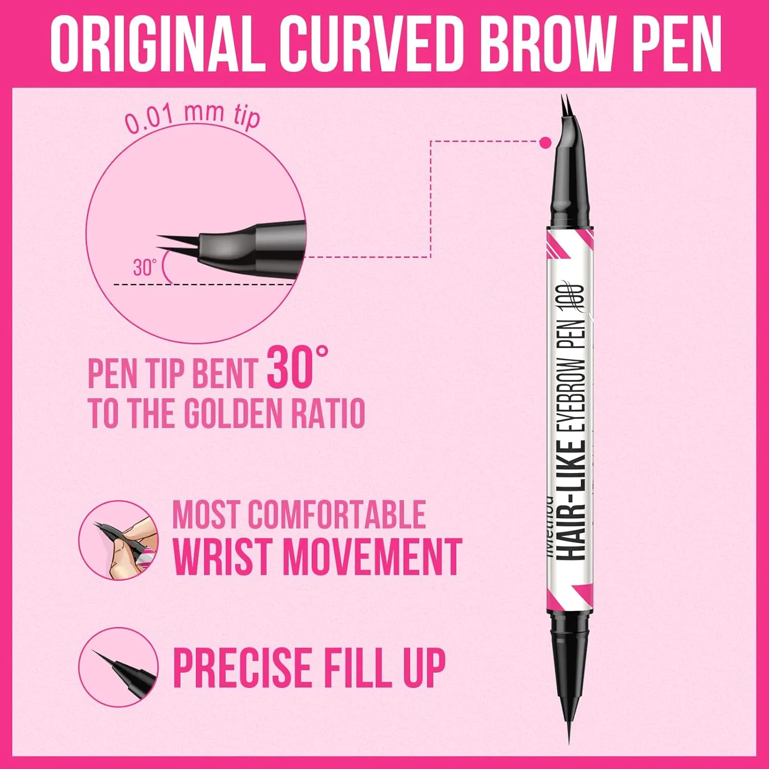 iMethod Curved Eyebrow Pen - 2-in-1 Dual-Ended Microblading Eyebrow Pencil with Curved Tip and Precise Brush-Tip, Lasts All-Day, Grey