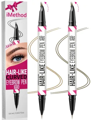 iMethod Curved Eyebrow Pen - Eyebrow Pencil, 2 Count Brow Pencil Dual-Ended with Curved Tip and Precise Brush-Tip for Natural Hair-Like Brows, Last All-Day, Brown and Blonde Each