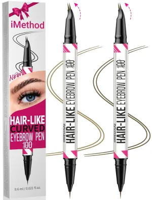 iMethod Curved Eyebrow Pen - Eyebrow Pencil, 2 Count Brow Pencil Dual-Ended with Curved Tip and Precise Brush-Tip for Natural Hair-Like Brows, Last All-Day, Light Brown and Brown Each