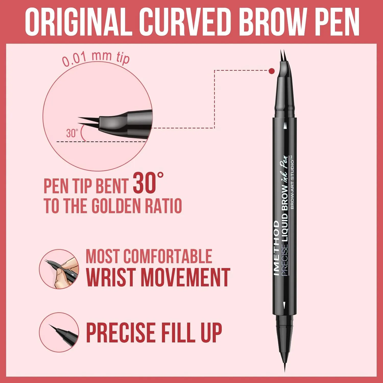 iMethod Curved Eyebrow Pen - Eyebrow Pencil, Brow Pencil 2-in-1 Dual-Ended Microblading Eyebrow Pen with Micro-Fork-Tip and Precise Brush-Tip Create Natural Hair-Like Brows, Last All-Day, Black Brown