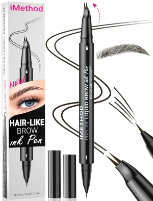 iMethod Curved Eyebrow Pen - Eyebrow Pencil, Brow Pencil 2-in-1 Dual-Ended Microblading Eyebrow Pen with Micro-Fork-Tip and Precise Brush-Tip Create Natural Hair-Like Brows, Last All-Day, Black Brown
