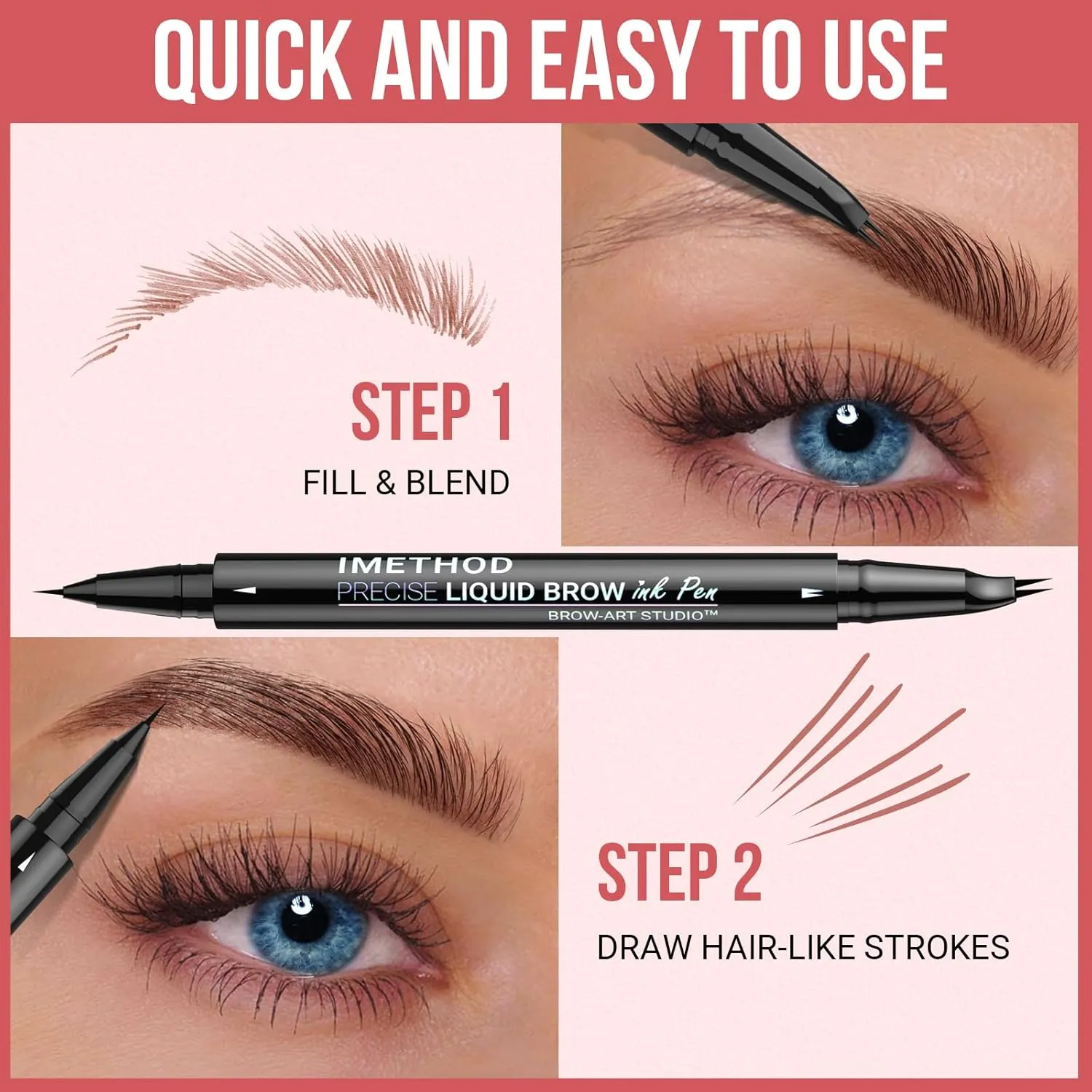 iMethod Curved Eyebrow Pen - Eyebrow Pencil, Brow Pencil 2-in-1 Dual-Ended Microblading Eyebrow Pen with Micro-Fork-Tip and Precise Brush-Tip Create Natural Hair-Like Brows, Last All-Day, Black Brown