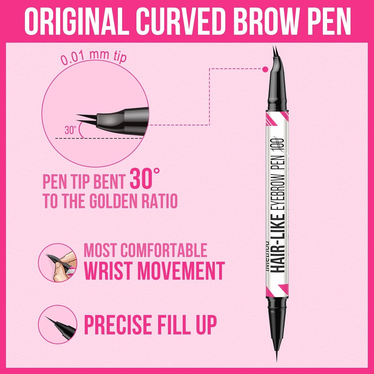 iMethod Curved Eyebrow Pen - 2-in-1 Dual-Ended Microblading Eyebrow Pencil with Curved Tip and Precise Brush-Tip, Brow Pen for Natural Hair-Like Brows, Lasts All-Day, Black