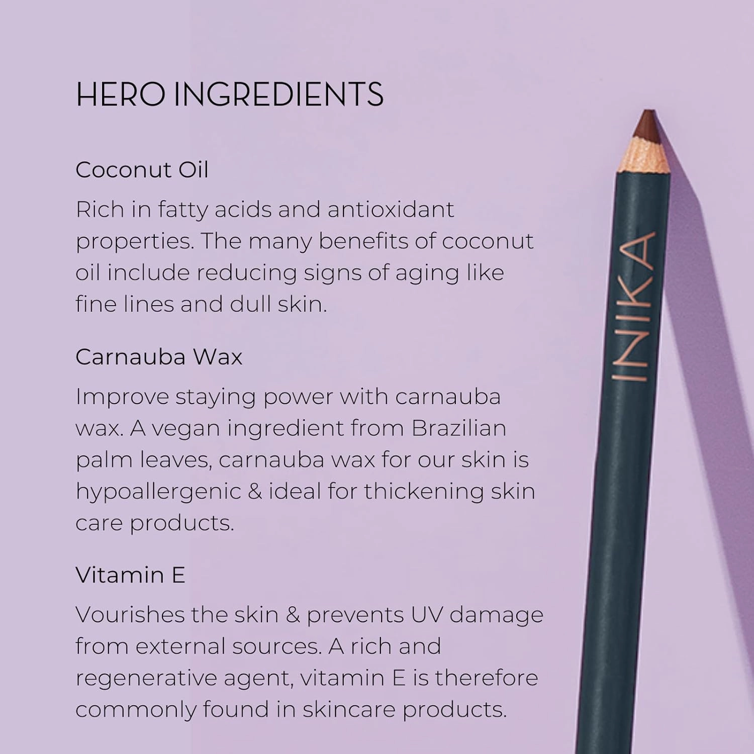 INIKA Organic Hypoallergenic Vegan Eye Pencil: Long-Lasting, Water-Resistant Makeup, Richly Pigmented, Vitamin E & Coconut Oil, Gentle for Sensitive Eyes, Cruelty-Free & Sustainable Packaging. Black