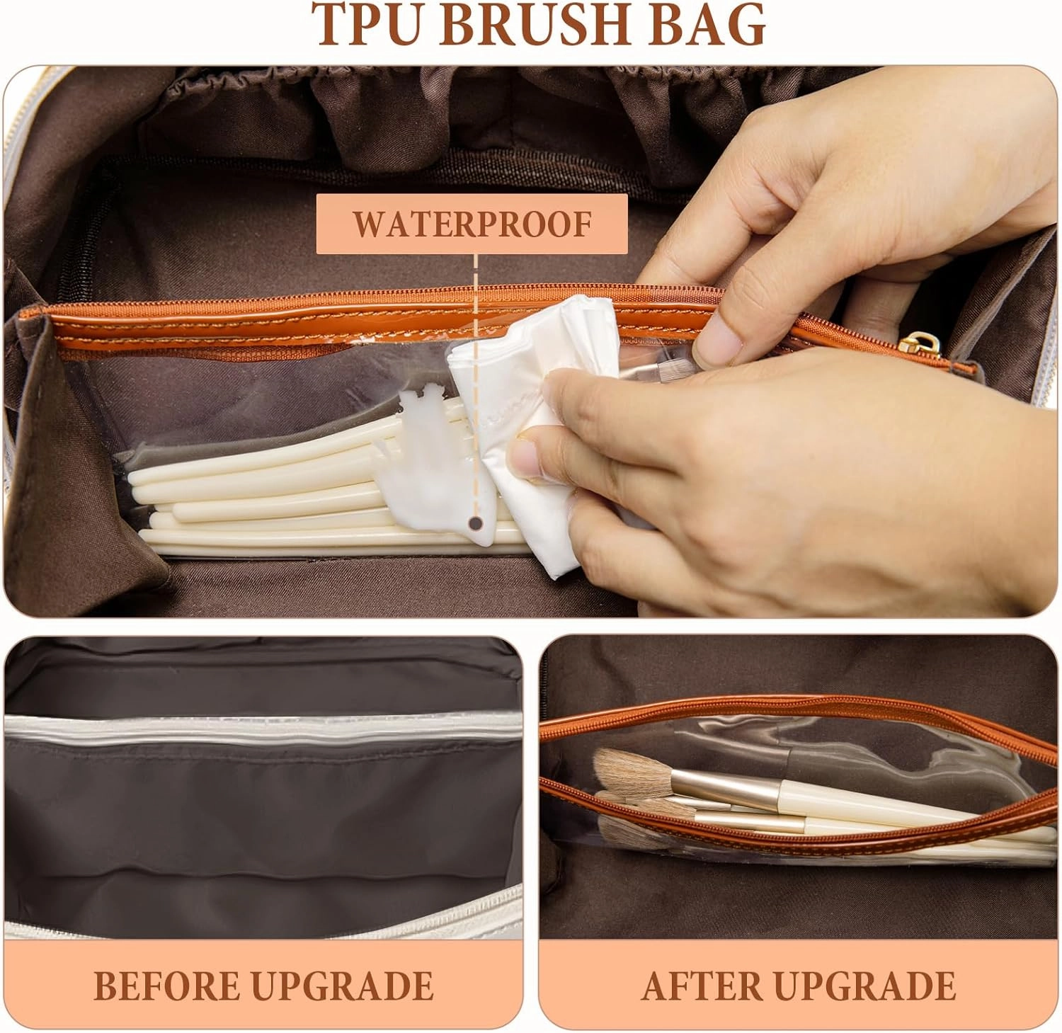 Initial Makeup Bag Large Capacity Travel Cosmetic Bag for Women PU Leather Open Flat Toiletry Bag with Handle and Divider Personalized Gifts for Women (Brown A)