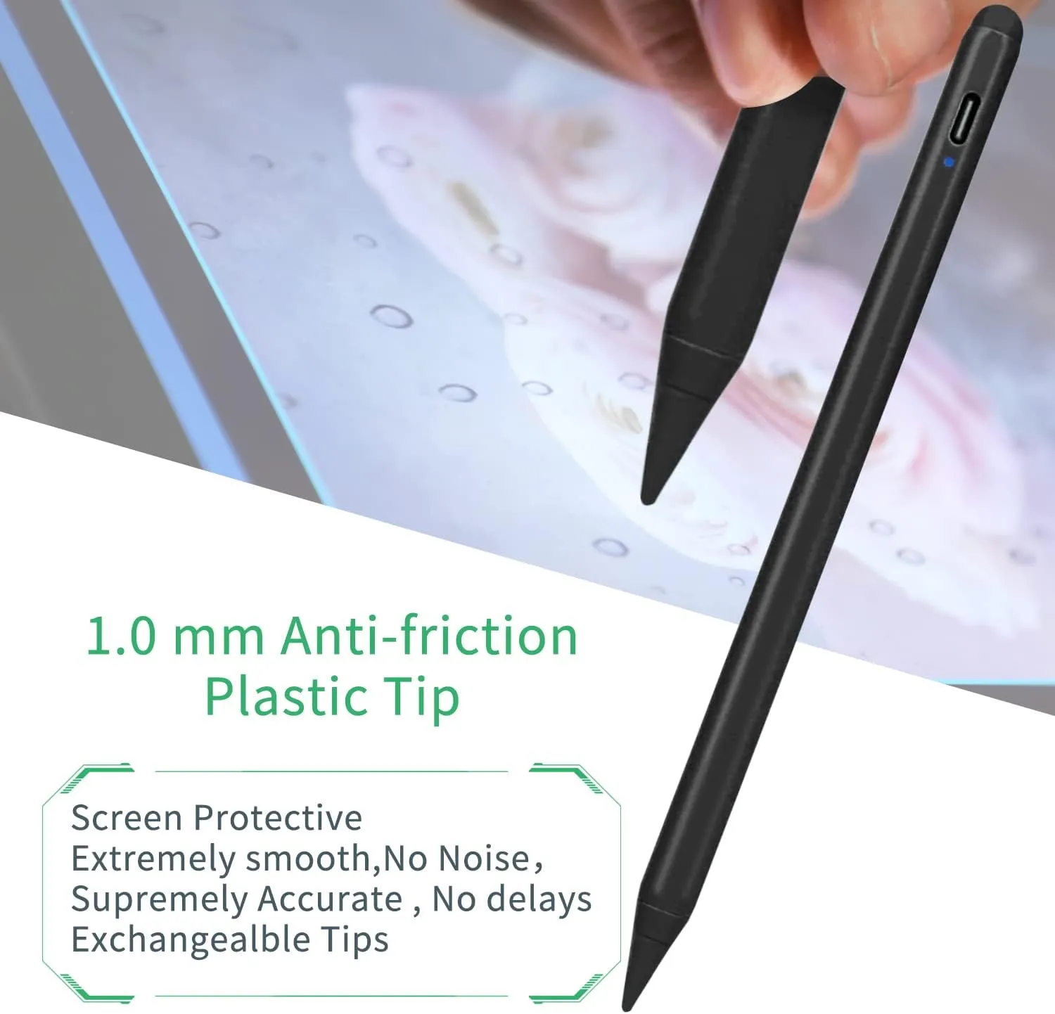 iPad A16 Pencil Fast Charging, Palm Rejection Tilt Sentivity Stylus Pen for iPad A16/10th/9th/8th, Pro 13/12.9/11, Air M3/M2/5th/4th, Mini 7/6/5, Black