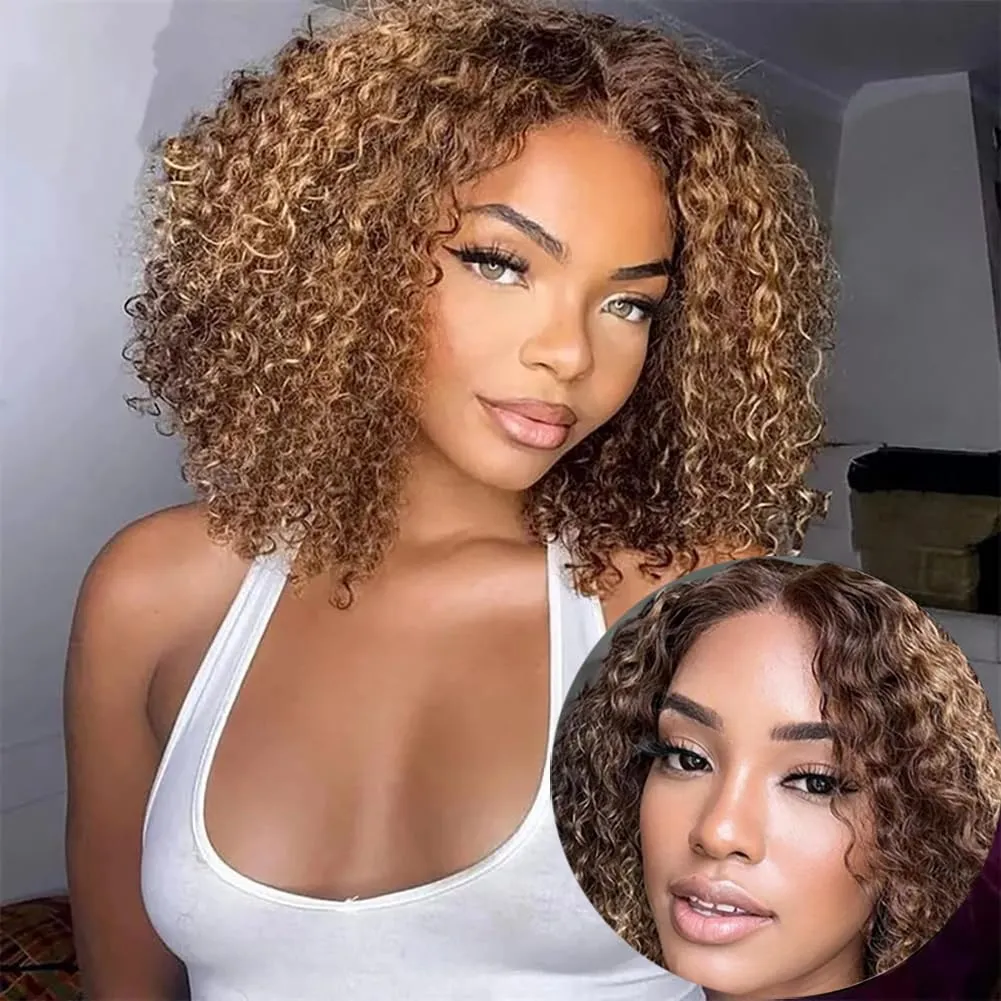 ISEE Glueless Wigs Human Hair Pre Plucked Pre Cut Ready to Wear Glueless Bob Wigs for Black Women 7x5 HD Lace Closure Wigs P1b/27 Blonde Highlight Wig Human Hair 180% Density 14 Inch