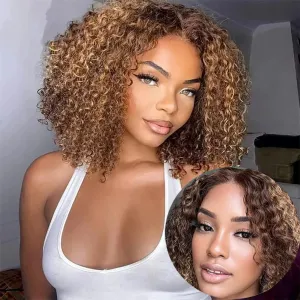 ISEE Glueless Wigs Human Hair Pre Plucked Pre Cut Ready to Wear Glueless Bob Wigs for Black Women 7x5 HD Lace Closure Wigs P1b/27 Blonde Highlight Wig Human Hair 180% Density 14 Inch