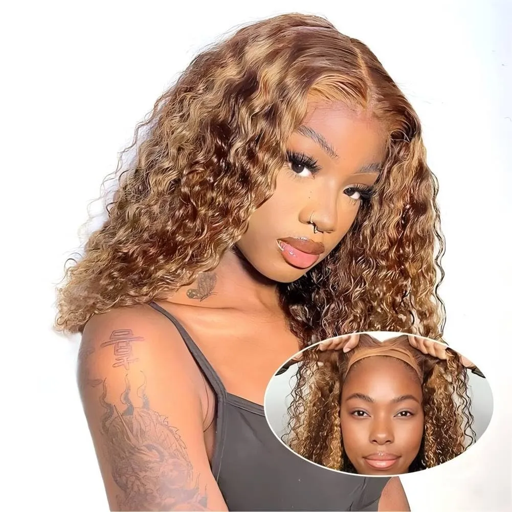 ISEE Glueless Wigs Human Hair Pre Plucked Pre Cut Ready to Wear Glueless Bob Wigs for Black Women 7x5 HD Lace Closure Wigs P1b/27 Blonde Highlight Wig Human Hair 180% Density 14 Inch