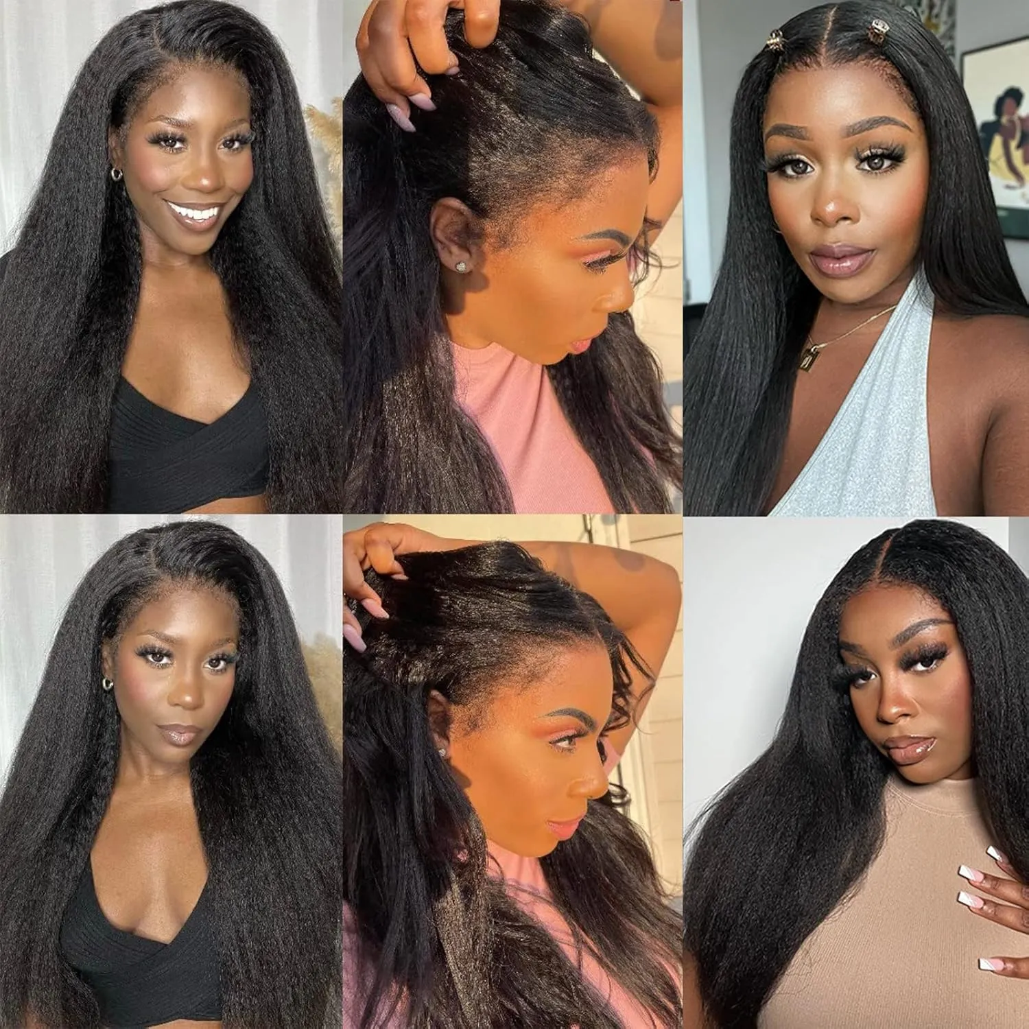 ISEE Hair Wear and Go Glueless Wigs Human Hair Pre Plucked Pre Cut 6x4 HD Lace Closure Wigs Human Hair 180% Density Kinky Straight with Curly 4C Edge Glueless Wigs for Women Natural Black 26 Inch