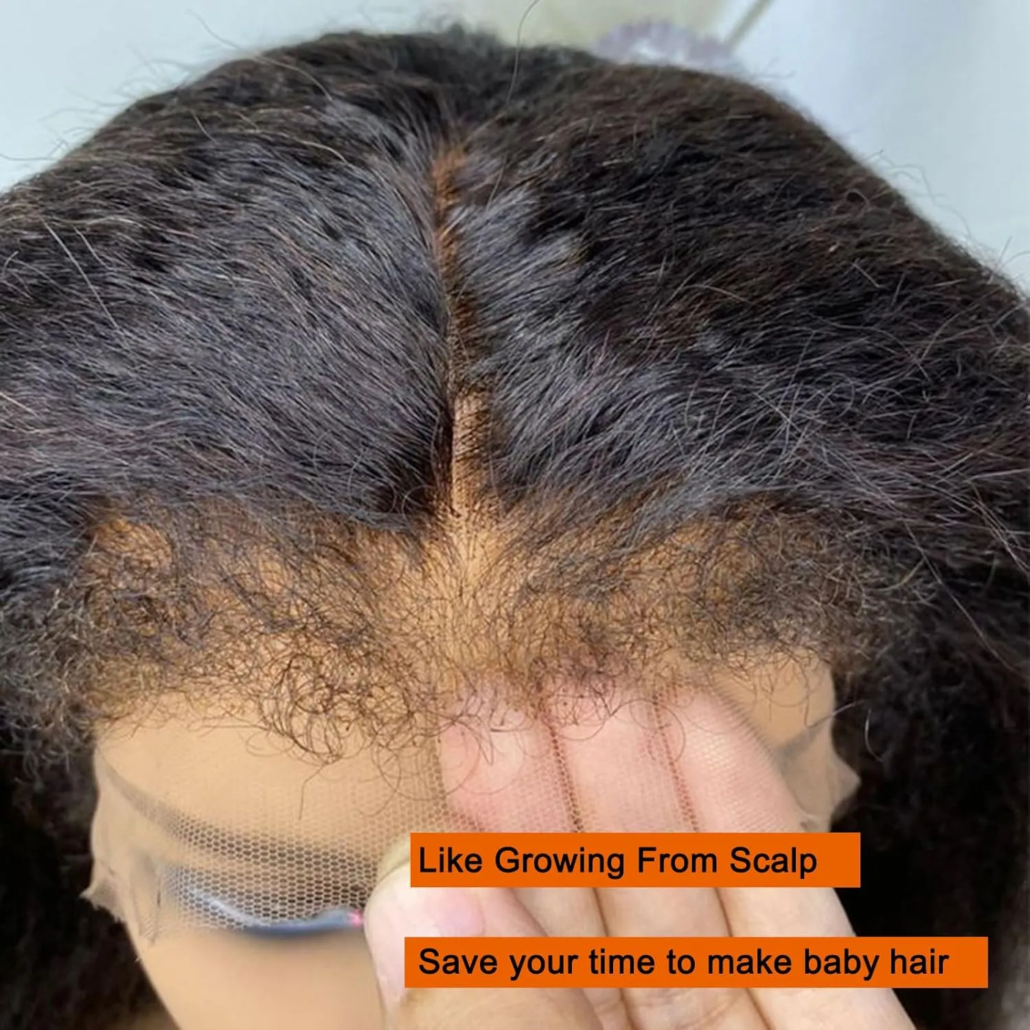 ISEE Hair Wear and Go Glueless Wigs Human Hair Pre Plucked Pre Cut 6x4 HD Lace Closure Wigs Human Hair 180% Density Kinky Straight with Curly 4C Edge Glueless Wigs for Women Natural Black 26 Inch