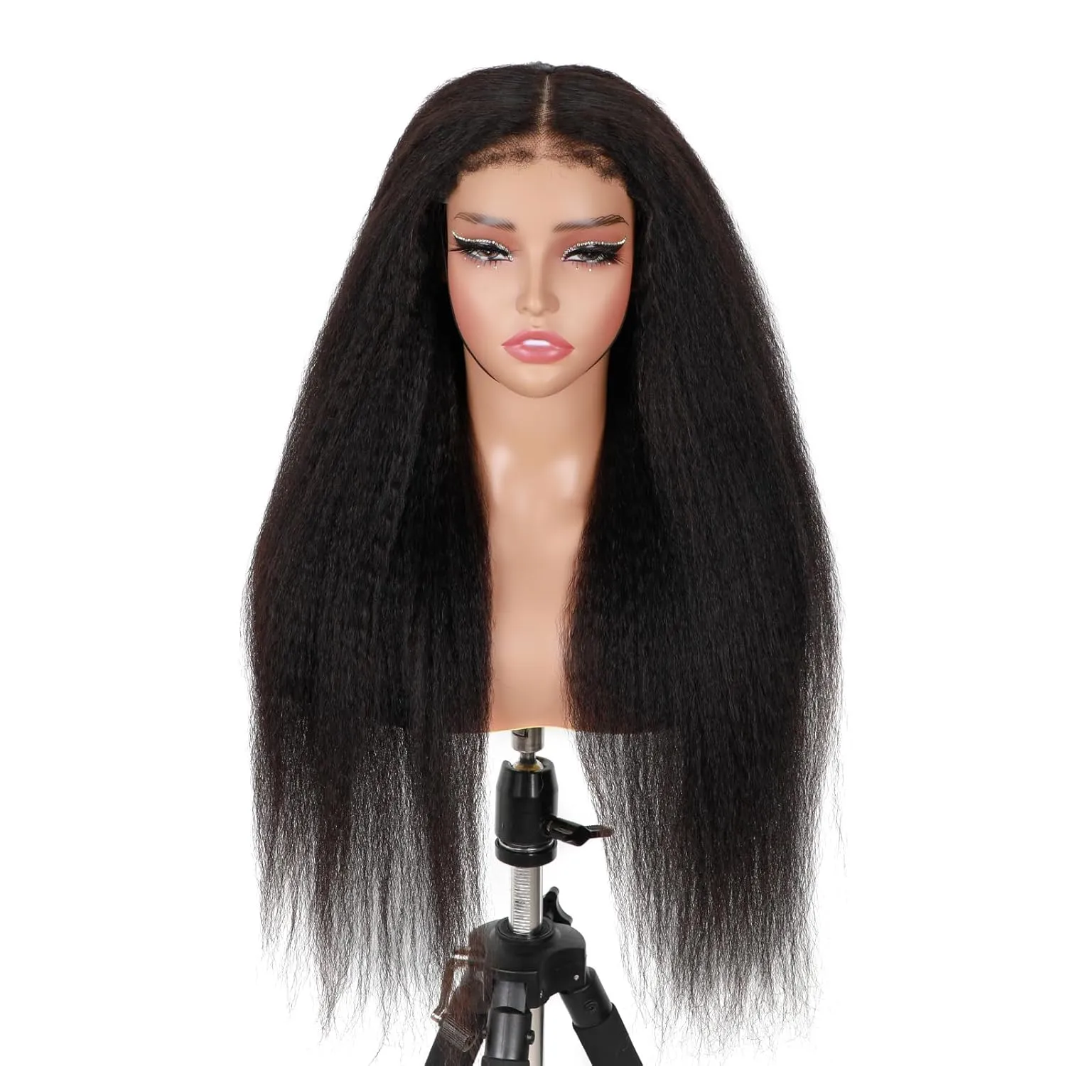 ISEE Hair Wear and Go Glueless Wigs Human Hair Pre Plucked Pre Cut 6x4 HD Lace Closure Wigs Human Hair 180% Density Kinky Straight with Curly 4C Edge Glueless Wigs for Women Natural Black 26 Inch