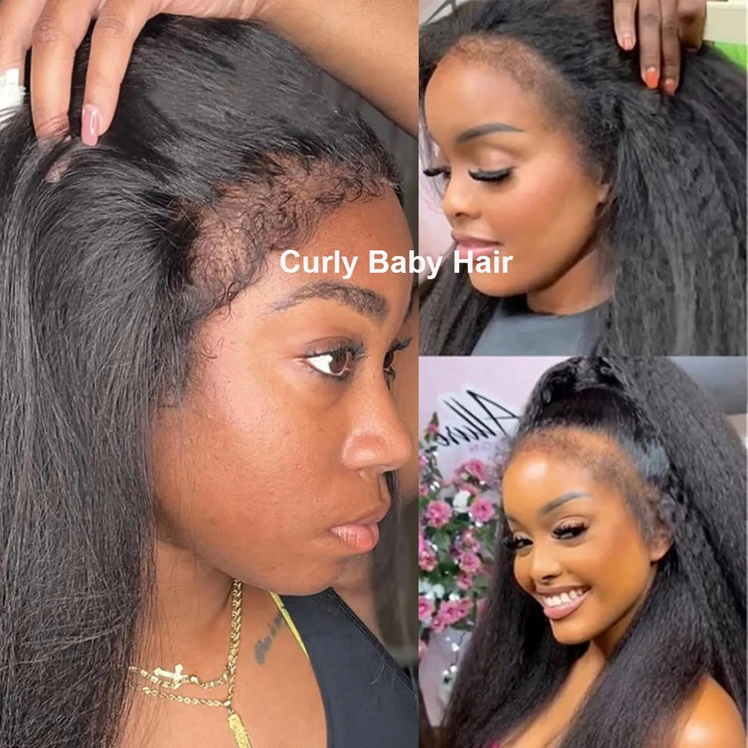 ISEE Hair Wear and Go Glueless Wigs Human Hair Pre Plucked Pre Cut 6x4 HD Lace Closure Wigs Human Hair 180% Density Kinky Straight with Curly 4C Edge Glueless Wigs for Women Natural Black 26 Inch