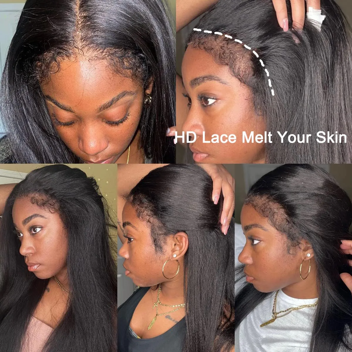 ISEE Hair Wear and Go Glueless Wigs Human Hair Pre Plucked Pre Cut 6x4 HD Lace Closure Wigs Human Hair 180% Density Kinky Straight with Curly 4C Edge Glueless Wigs for Women Natural Black 26 Inch