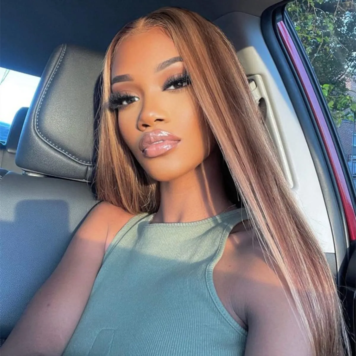 ISEE Wear & Go Glueless Wig Highlight Brown Wigs Silky Straight Pre-plucked 4x6 HD Transparent 4/27 Honey Blonde Lace Frontal Wigs 180% Density Colored Straight Human Hair Wigs for Women 18 Inch