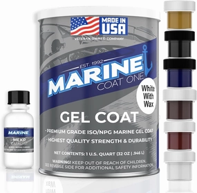 Iso/Npg Gel Coat White with Wax with MEKP Catalyst for Hardening, with 6 Color Tinting Pigments, Gel Coat Repair Kit for Boats, Fiberglass (1 Quart)