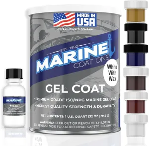 Iso/Npg Gel Coat White with Wax with MEKP Catalyst for Hardening, with 6 Color Tinting Pigments, Gel Coat Repair Kit for Boats, Fiberglass (1 Quart)