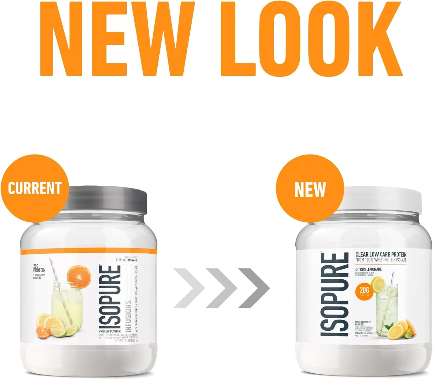 Isopure Clear Whey Isolate Protein Powder, Lactose Free, Gluten Free, Naturally Flavored, Citrus Lemonade, 20g Protein Per Serving, 14.1 Oz, 16 Servings (Packaging May Vary)