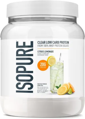 Isopure Clear Whey Isolate Protein Powder, Lactose Free, Gluten Free, Naturally Flavored, Citrus Lemonade, 20g Protein Per Serving, 14.1 Oz, 16 Servings (Packaging May Vary)
