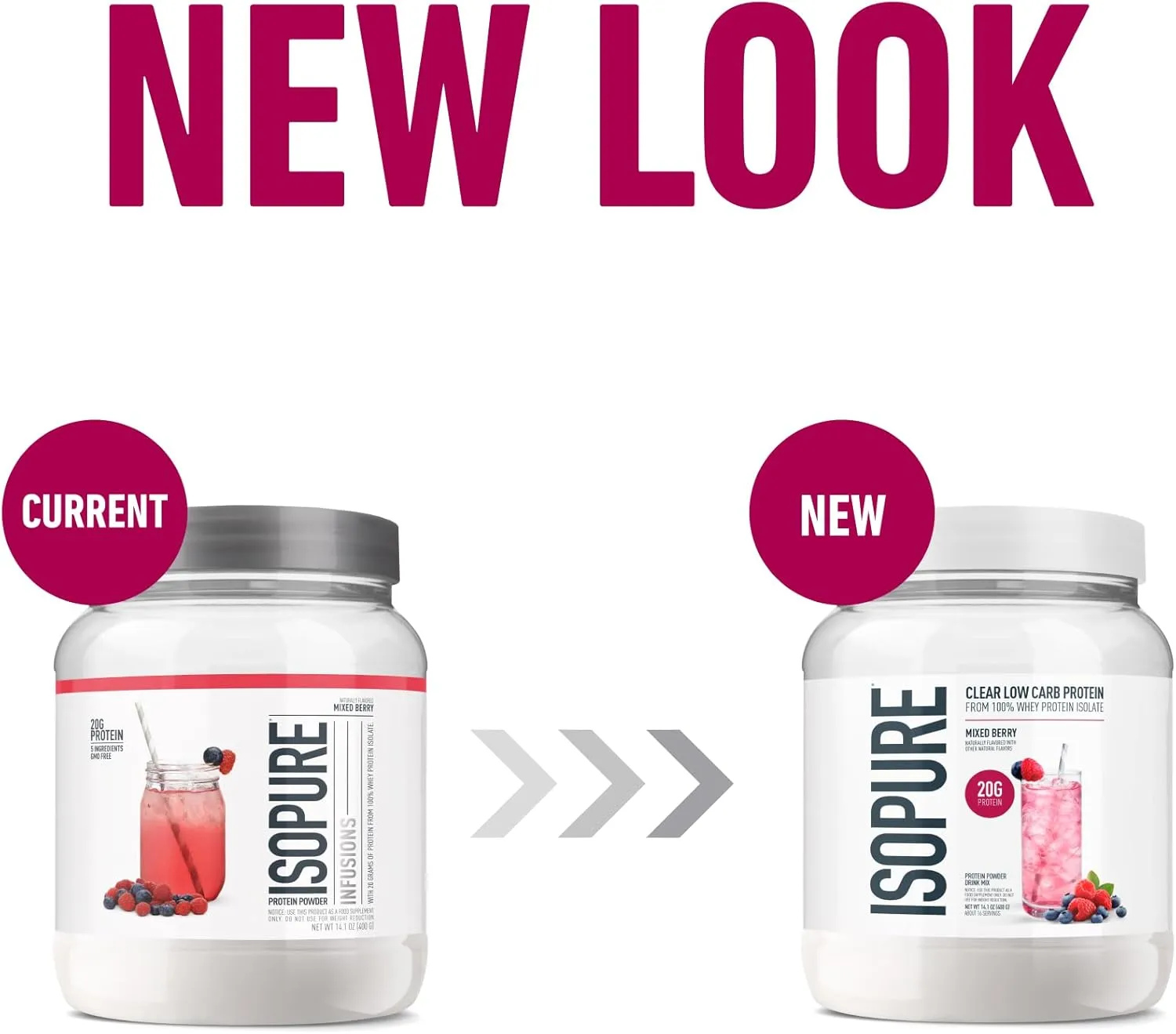 Isopure Clear Whey Isolate Protein Powder, Lactose Free, Gluten Free, Naturally Flavored, Mixed Berry, 20g Protein Per Serving, 14.1 Oz, 16 Servings (Packaging May Vary)