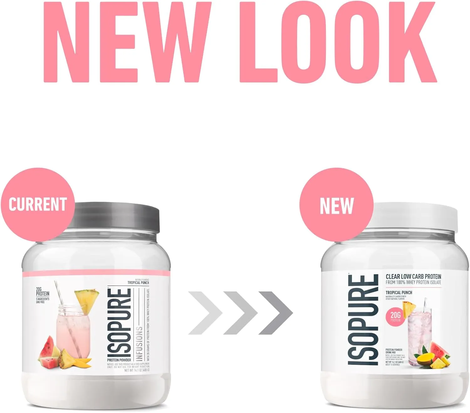 Isopure Clear Whey Isolate Protein Powder, Lactose Free, Gluten Free, Naturally Flavored, Tropical Punch, 20g Protein Per Serving, 14.1 Oz, 16 Servings (Packaging May Vary)