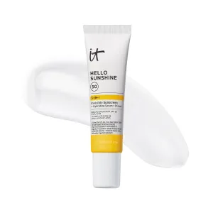 IT Cosmetics Hello Sunshine Invisible Sunscreen for Face SPF 50 - Sunscreen, Hydrating Serum & Makeup Primer - 1% Pro-Vitamin B5 & Hyaluronic Acid - HSA/FSA Eligible - No White Cast