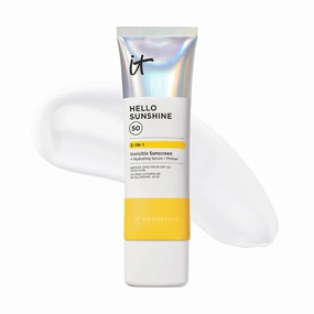 IT Cosmetics Hello Sunshine Invisible Sunscreen for Face SPF 50 - Sunscreen, Hydrating Serum & Makeup Primer - 1% Pro-Vitamin B5 & Hyaluronic Acid - HSA/FSA Eligible - No White Cast