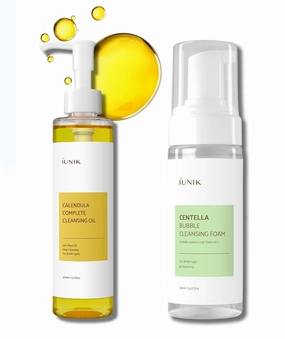 iUNIK Calendula Jojoba Oil Cleanser Gentle Makeup Remover Pore Cleansing Oil & Centella Bubble Foaming Facial Cleanser Vegan Soothing Moisturizing Dry Oily Sensitive Skin Korean Skincare
